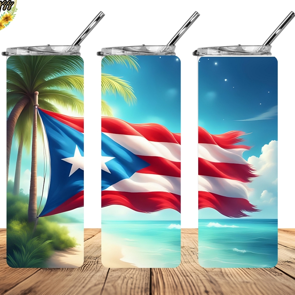 Patriotic Stainless Steel Tumbler with Straw - Red, White, and Blue